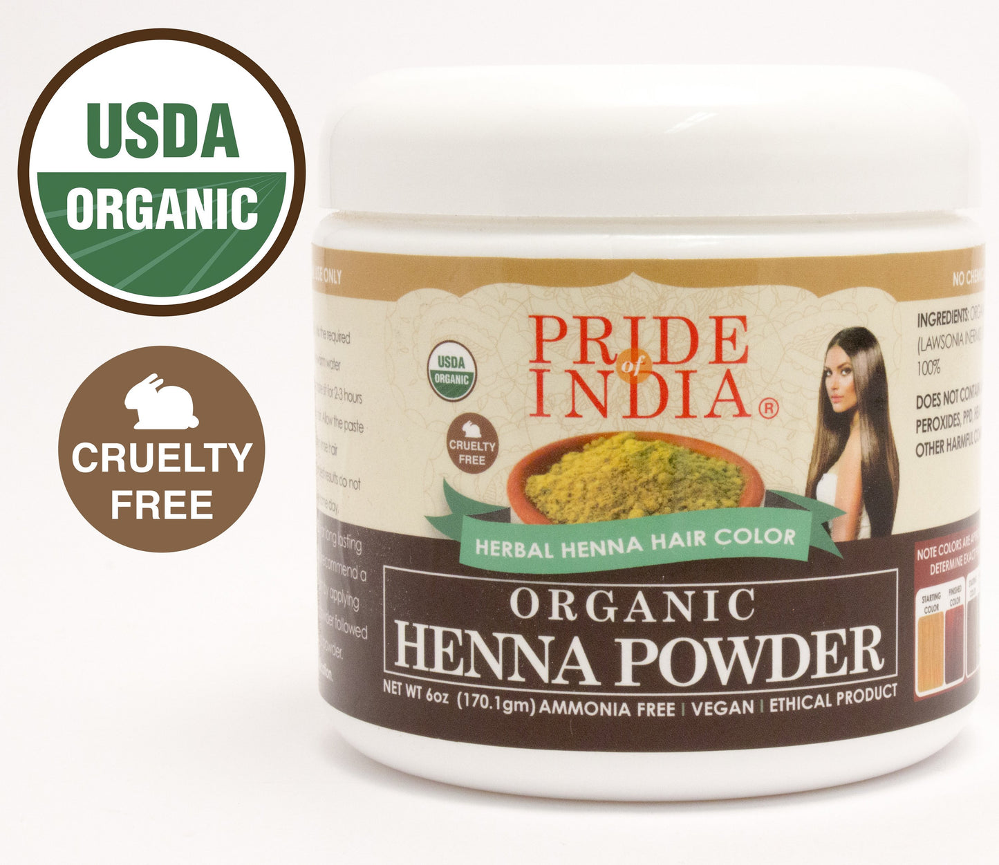 Organic Henna Hair Color Powder - 100% Natural, 6oz (170gm) Jar