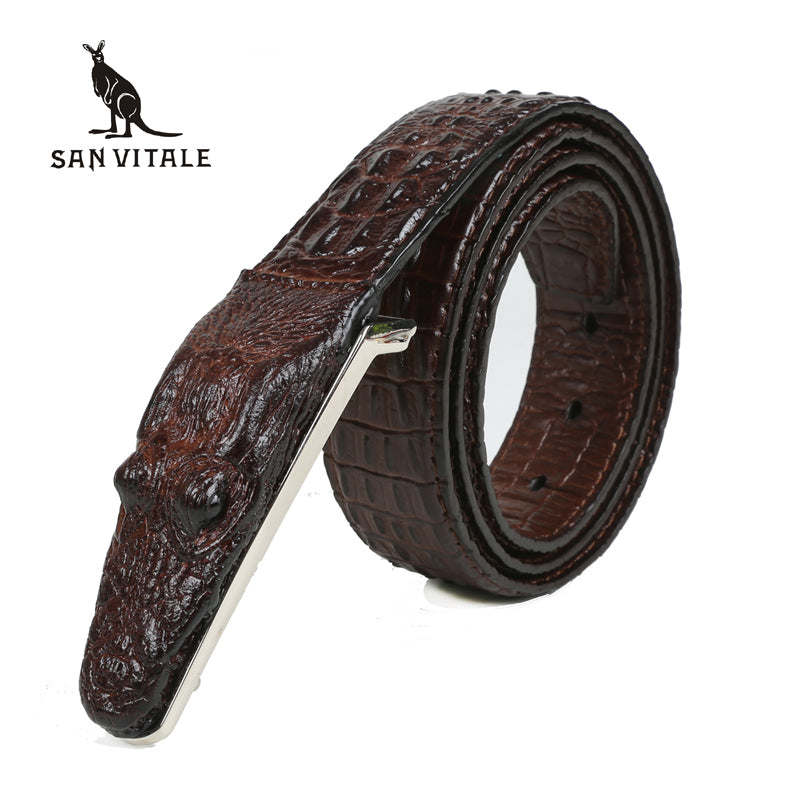 SAN VITALE 3D crocodile famous brand Leather Belt Designer Men Belts Luxury Brand smooth Buckle Belts For man ceinture homme