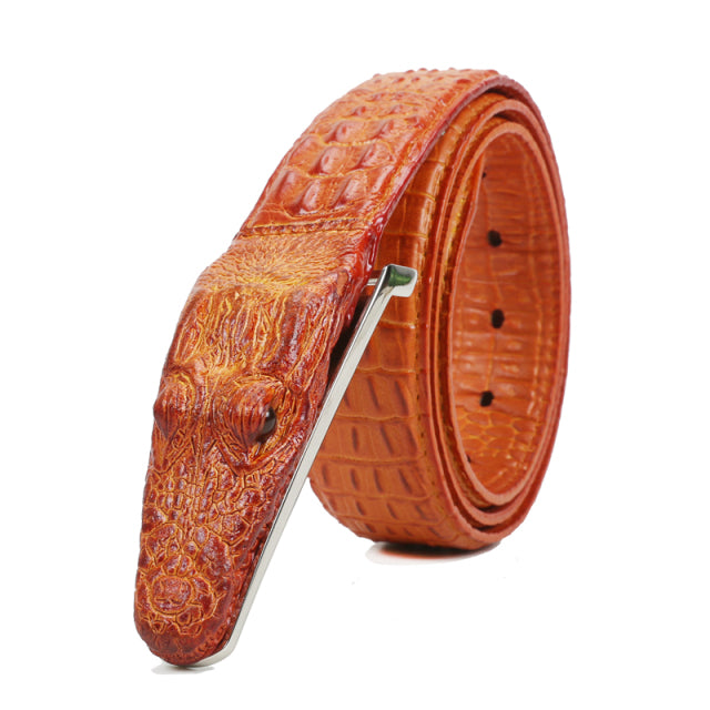 SAN VITALE 3D crocodile famous brand Leather Belt Designer Men Belts Luxury Brand smooth Buckle Belts For man ceinture homme