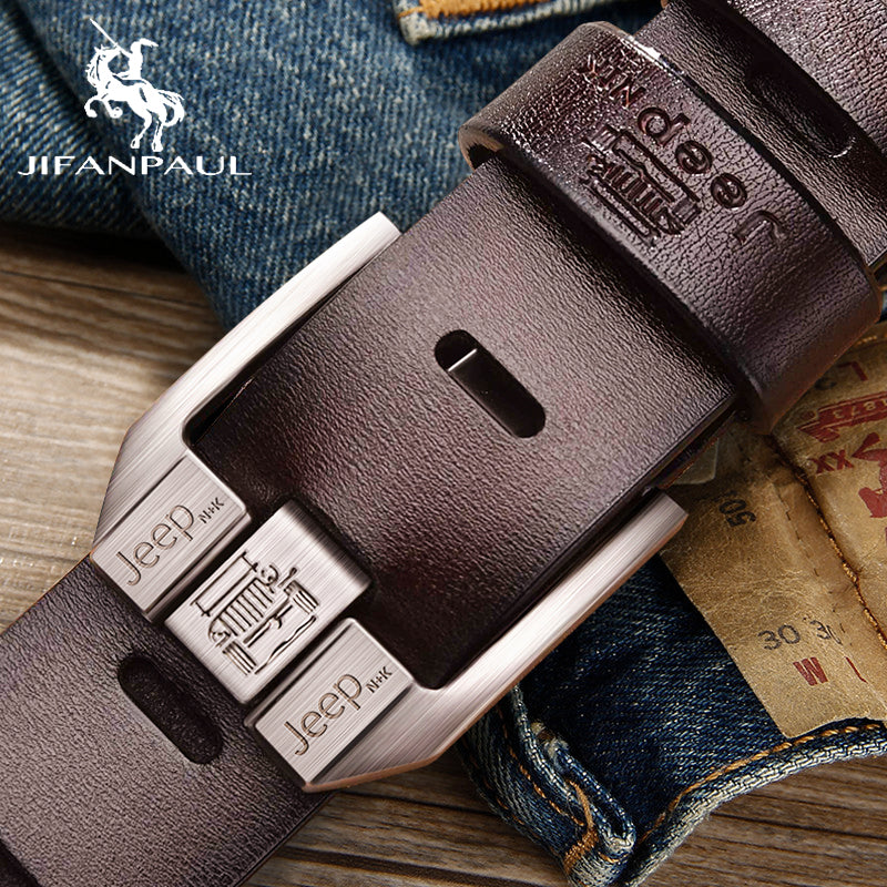 JIFANPAUL Men&#39;s genuine leather luxury brand belt high quality alloy pin buckle men&#39;s business retro youth with jeans new belt