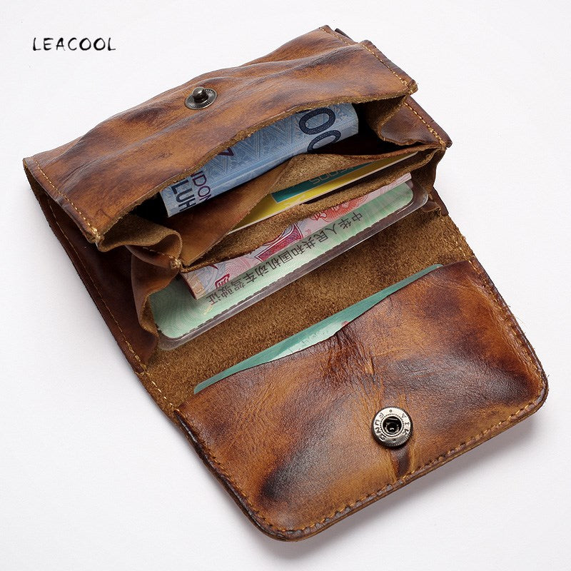 Vintage Genuine Leather Card Holder Men Women Handmade Short Credit Card Holder Coin Purse Case Small Wallet For Male