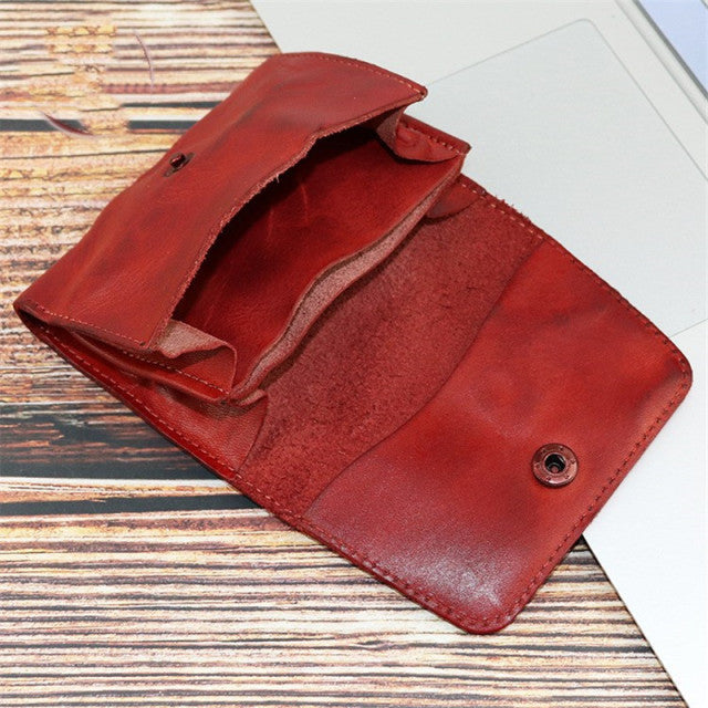 Vintage Genuine Leather Card Holder Men Women Handmade Short Credit Card Holder Coin Purse Case Small Wallet For Male