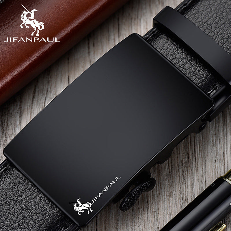 JIFANPAUL Luxury brand men&#39;s belt leather belt black fashion alloy luxury automatic buckle youth leather simple business belt