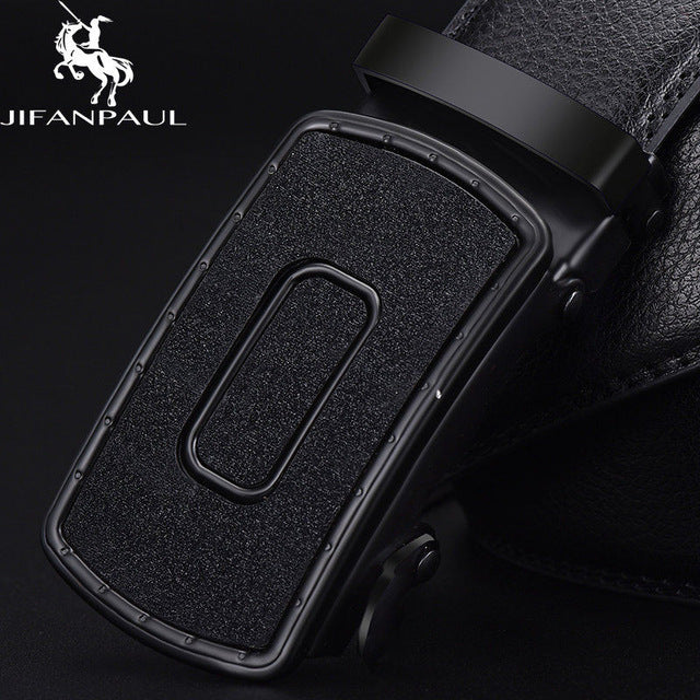 JIFANPAUL Luxury brand men&#39;s belt leather belt black fashion alloy luxury automatic buckle youth leather simple business belt