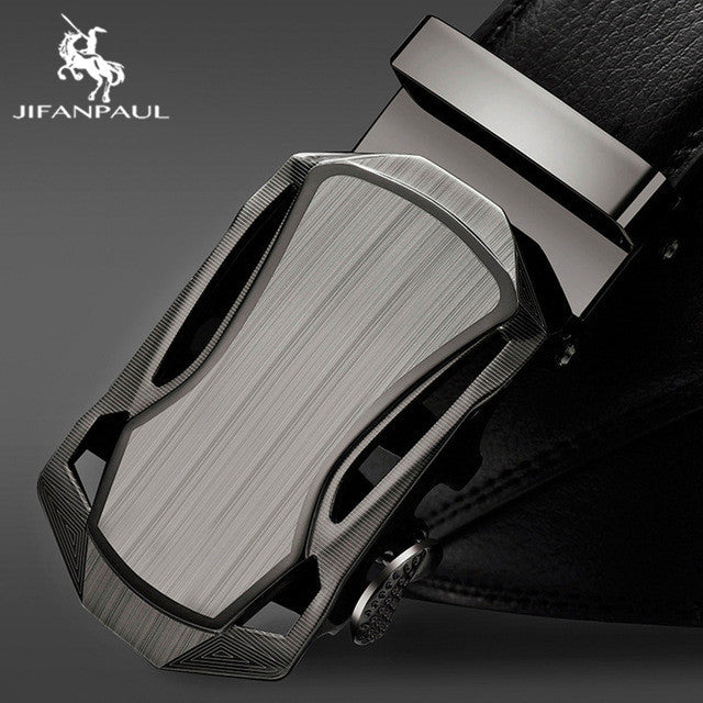 JIFANPAUL Luxury brand men&#39;s belt leather belt black fashion alloy luxury automatic buckle youth leather simple business belt