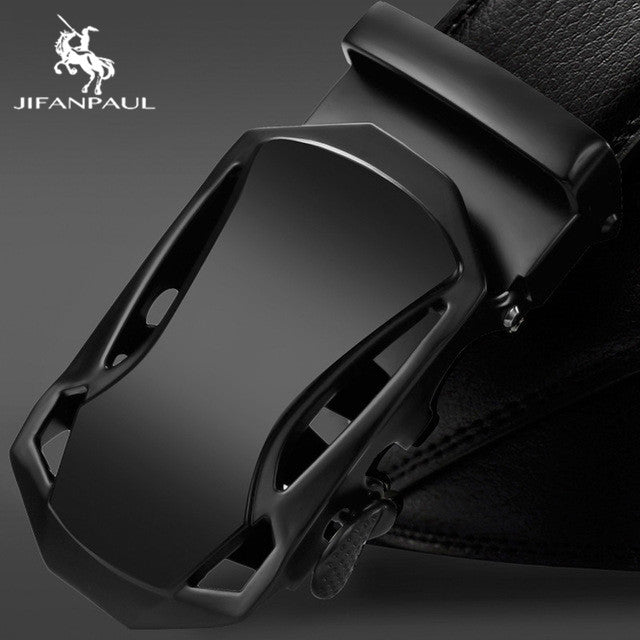 JIFANPAUL Luxury brand men&#39;s belt leather belt black fashion alloy luxury automatic buckle youth leather simple business belt