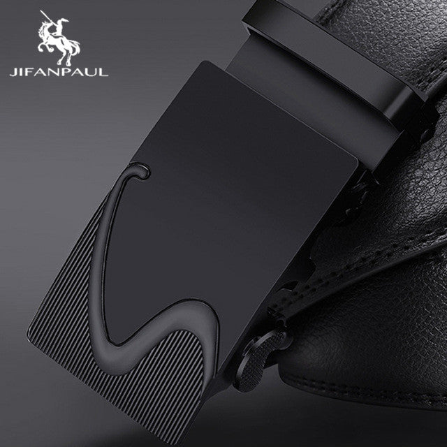 JIFANPAUL Luxury brand men&#39;s belt leather belt black fashion alloy luxury automatic buckle youth leather simple business belt