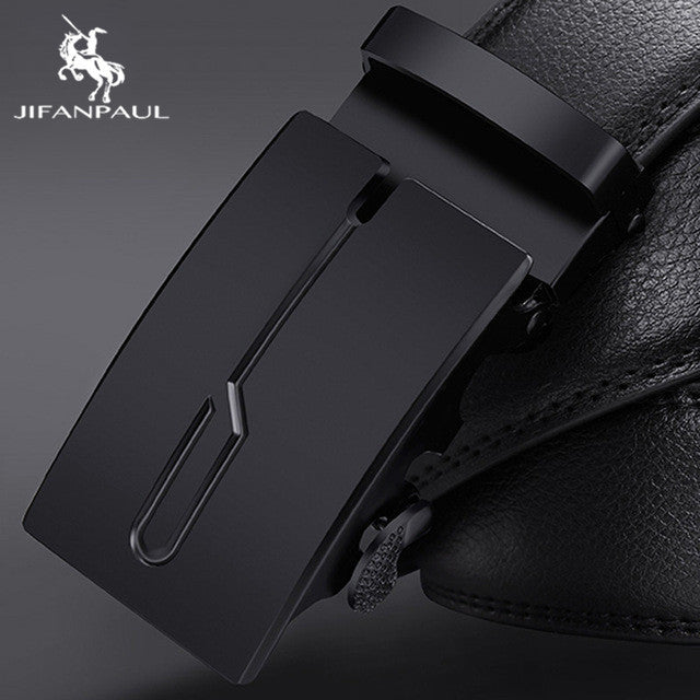 JIFANPAUL Luxury brand men&#39;s belt leather belt black fashion alloy luxury automatic buckle youth leather simple business belt