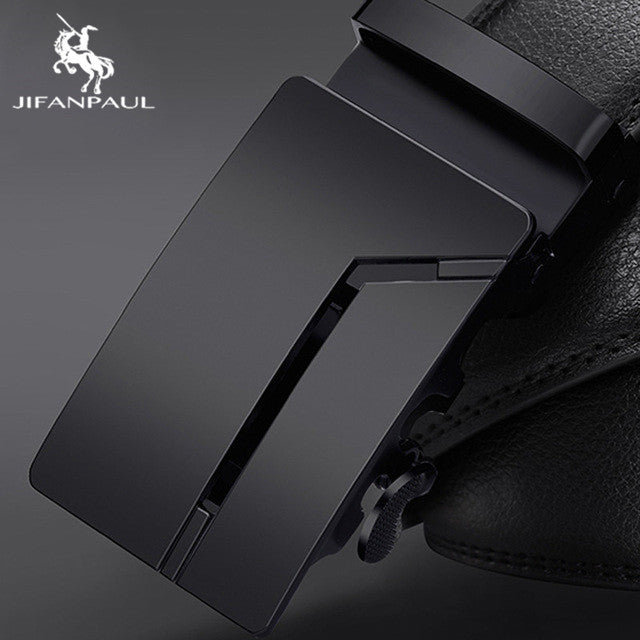 JIFANPAUL Luxury brand men&#39;s belt leather belt black fashion alloy luxury automatic buckle youth leather simple business belt