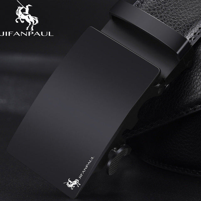 JIFANPAUL Luxury brand men&#39;s belt leather belt black fashion alloy luxury automatic buckle youth leather simple business belt