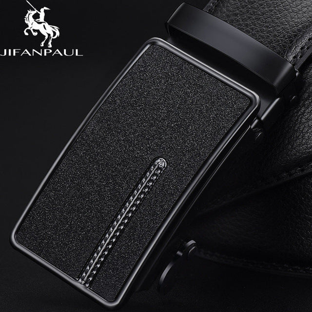 JIFANPAUL Luxury brand men&#39;s belt leather belt black fashion alloy luxury automatic buckle youth leather simple business belt