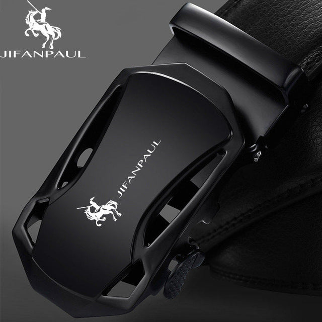 JIFANPAUL Luxury brand men&#39;s belt leather belt black fashion alloy luxury automatic buckle youth leather simple business belt