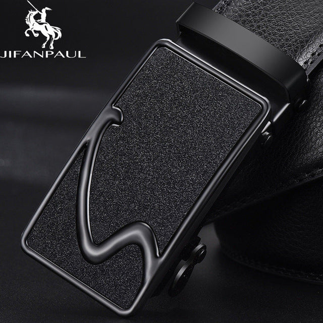 JIFANPAUL Luxury brand men&#39;s belt leather belt black fashion alloy luxury automatic buckle youth leather simple business belt