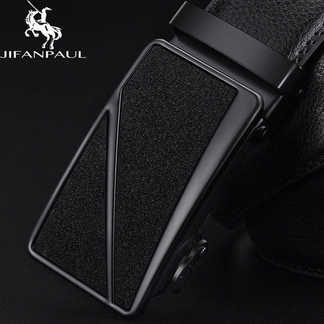 JIFANPAUL Luxury brand men&#39;s belt leather belt black fashion alloy luxury automatic buckle youth leather simple business belt