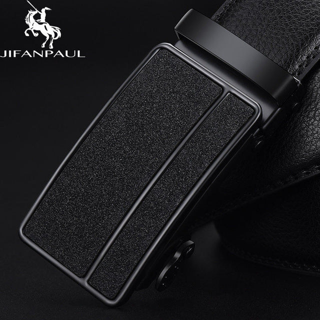 JIFANPAUL Luxury brand men&#39;s belt leather belt black fashion alloy luxury automatic buckle youth leather simple business belt