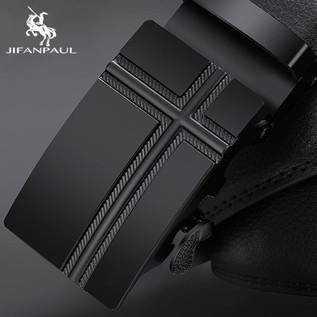 JIFANPAUL Luxury brand men&#39;s belt leather belt black fashion alloy luxury automatic buckle youth leather simple business belt