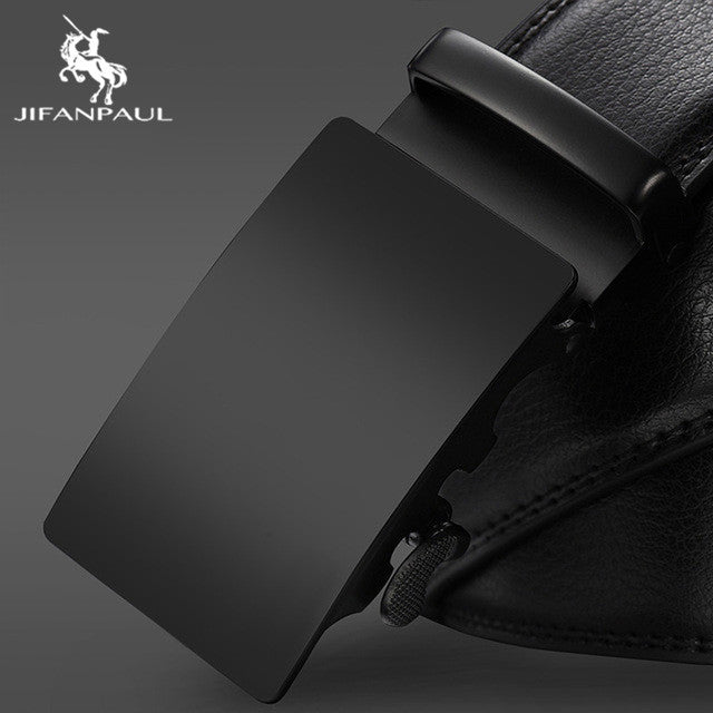 JIFANPAUL Luxury brand men&#39;s belt leather belt black fashion alloy luxury automatic buckle youth leather simple business belt