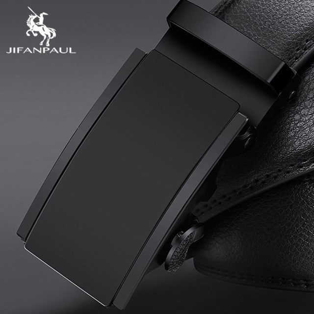 JIFANPAUL Luxury brand men&#39;s belt leather belt black fashion alloy luxury automatic buckle youth leather simple business belt