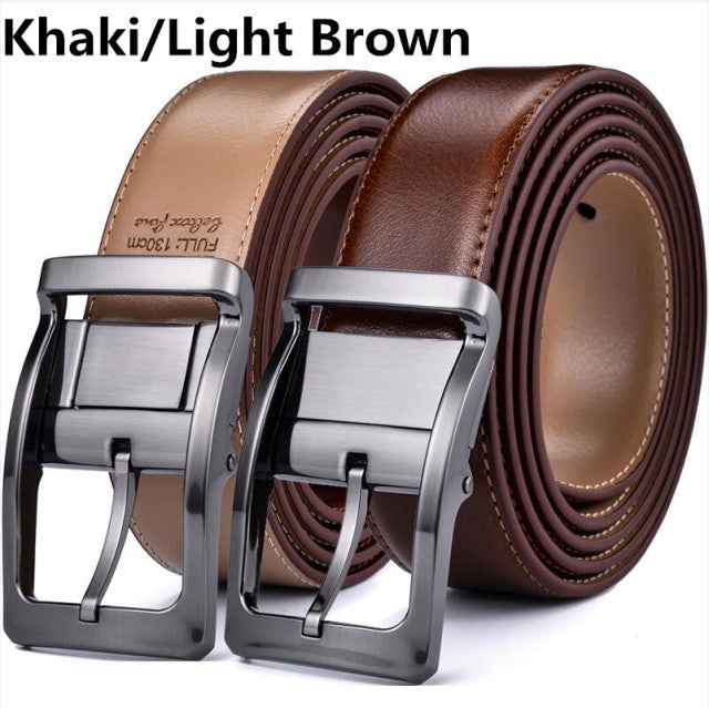 Men&#39;s Genuine Leather Reversible Belt Rotated Buckle Two In One Big And Tall