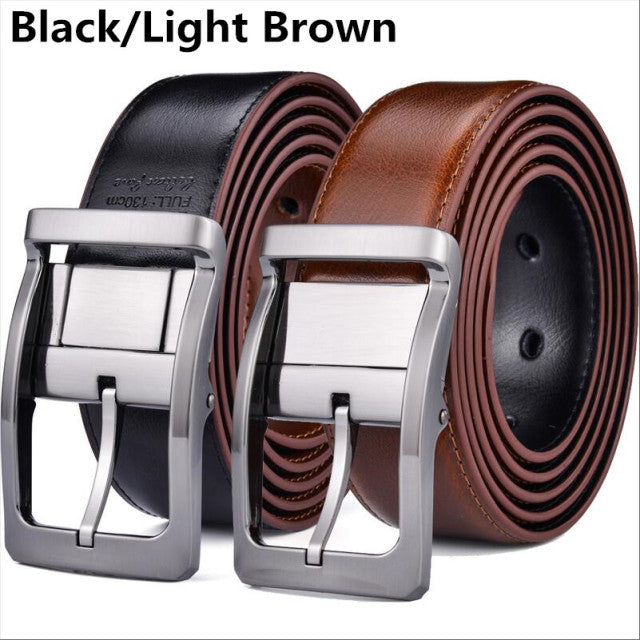 Men&#39;s Genuine Leather Reversible Belt Rotated Buckle Two In One Big And Tall