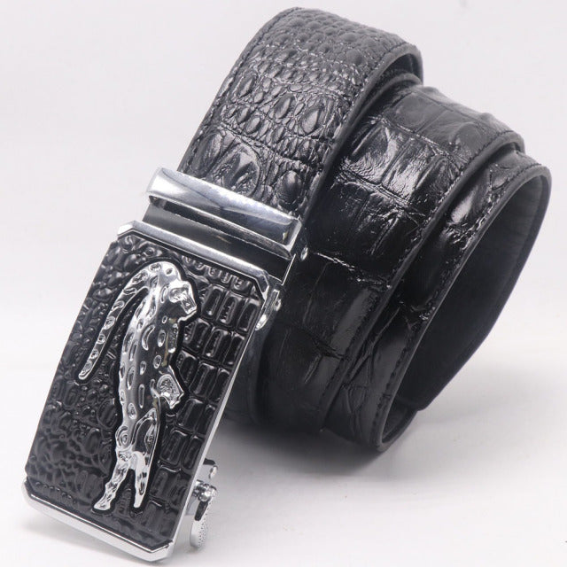 Men Genuine Leather Belts Crocodile Pattern Automatic Buckle Belts for Men Brand Luxury High Quality  Business  Strap