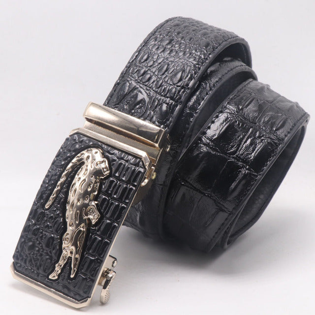 Men Genuine Leather Belts Crocodile Pattern Automatic Buckle Belts for Men Brand Luxury High Quality  Business  Strap