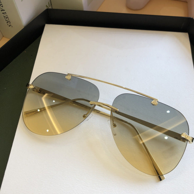 2021   Luxury  Designer Fashion Oval Rimless SunglassesSummer Glasses Fashion Sun glasses For Men Women UV400 Sunglasses