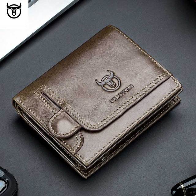 2021 Brand Genuine Leather Men&#39;s Wallet Cowhide Designer Male Purse Vintage ID Card Holder Luxury Money Bag