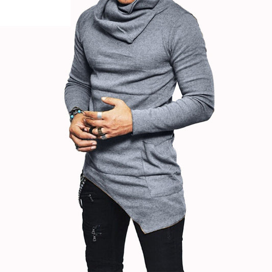 Plus Size 5XL Men&#39;s Hoodies Unbalance Hem Pocket Long Sleeve Sweatshirt For Men Clothing Autumn Turtleneck Sweatshirt Top Hoodie