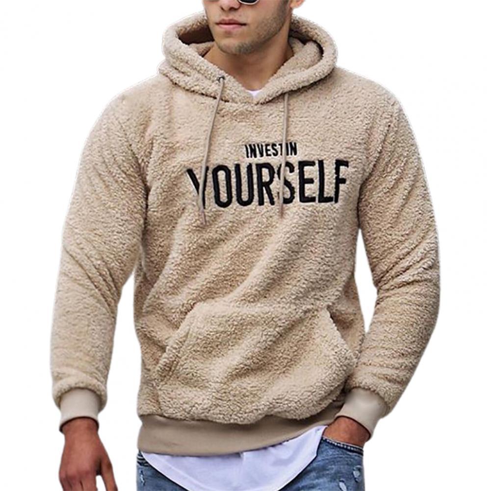 Men Fashion Autumn Hoodie Letters Embroidery Warm Pullover Men Long Sleeve Pockets Hooded Sweatshirt for Spring/Autumn New 2021