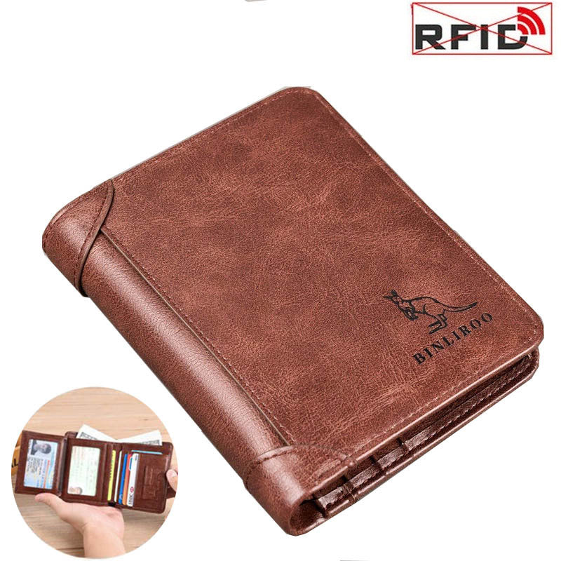 2021 New Fashion Men Wallet Anti Theft RFID 3 Fold Short Credit Card Holder Genuine Leather Wallet Men Purse