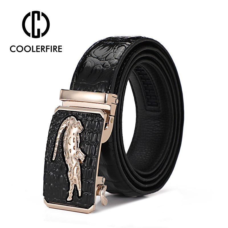 Men Genuine Leather Belts Crocodile Pattern Automatic Buckle Belts for Men Brand Luxury High Quality  Business  Strap