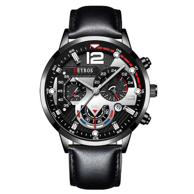 2022 Fashion Mens Watches Luxury Stainless Steel Quartz Wristwatch Calendar Luminous Clock Men Business Casual Leather Watch