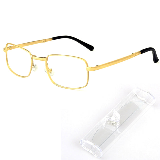 Anti-Scratch Reading Glasses with Case Men Women Glass Lens Alloy Full Frame Presbyopic Glasses Magnifying Eyewear Diopter