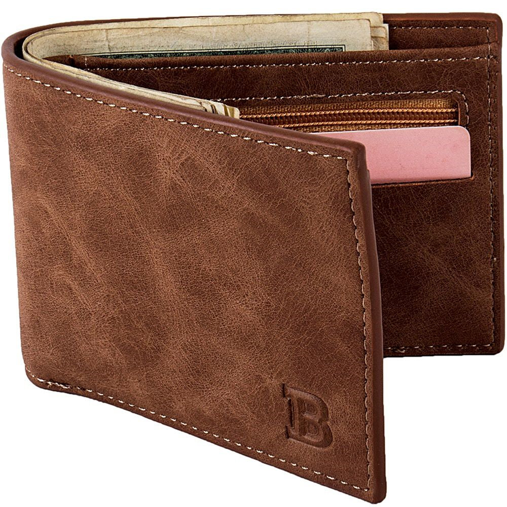 1Pc PU Leather Retro Fashion Short Mini Men&#39;s Luxury Business Wallet Card Holder 2 Fold Open Solid Color Letters Coin Bag Gifts