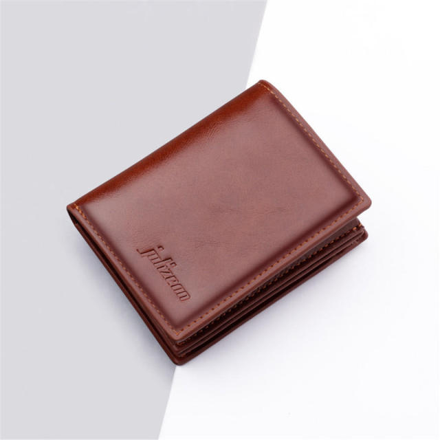 1Pc PU Leather Retro Fashion Short Mini Men&#39;s Luxury Business Wallet Card Holder 2 Fold Open Solid Color Letters Coin Bag Gifts