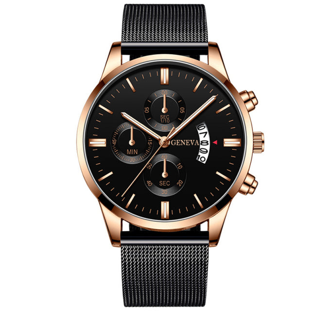 2022 Men&#39;s Fashion Business Calendar Watches Men Luxury Blue Stainless Steel Mesh Belt Analog Quartz Watch relogio masculino