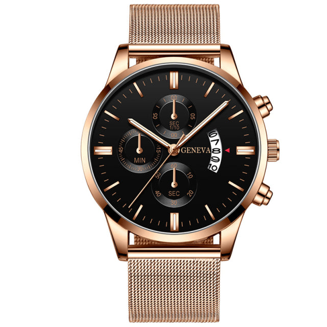 2022 Men&#39;s Fashion Business Calendar Watches Men Luxury Blue Stainless Steel Mesh Belt Analog Quartz Watch relogio masculino